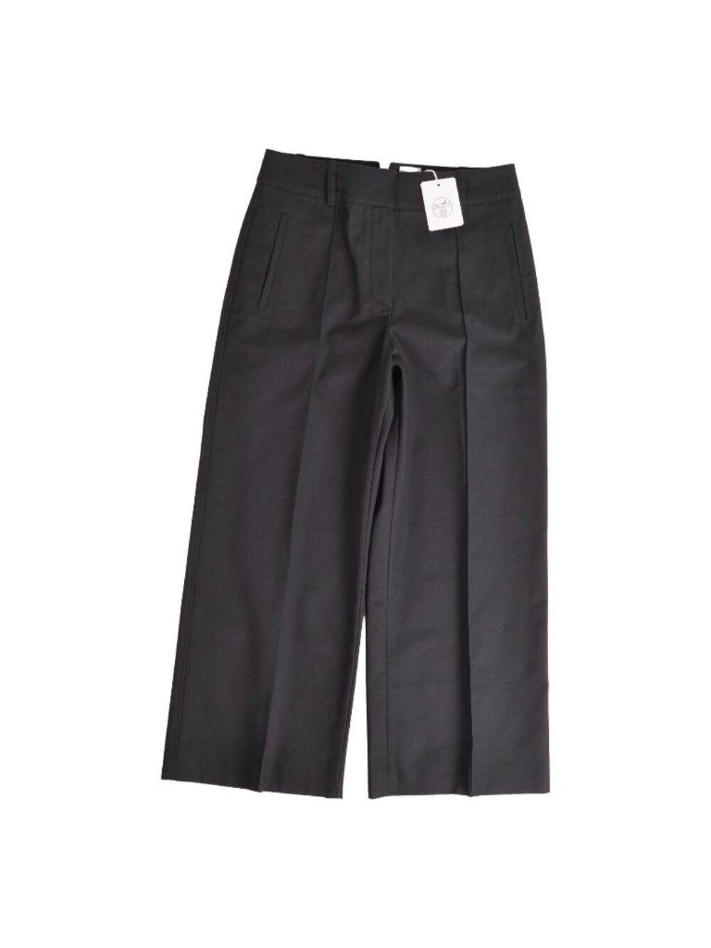 Hermes Long Pants Wide Gabardine Cotton Black 36